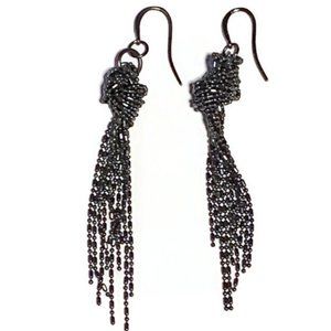 Gunmetal Silver Knot Tassel Dangle Drop Earrings